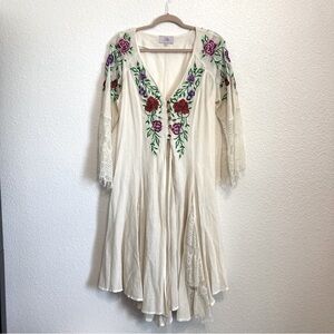 Roja Fringe  Embroidered Duster Cardigan Fairy Cottage  Prairie peasant Paisley